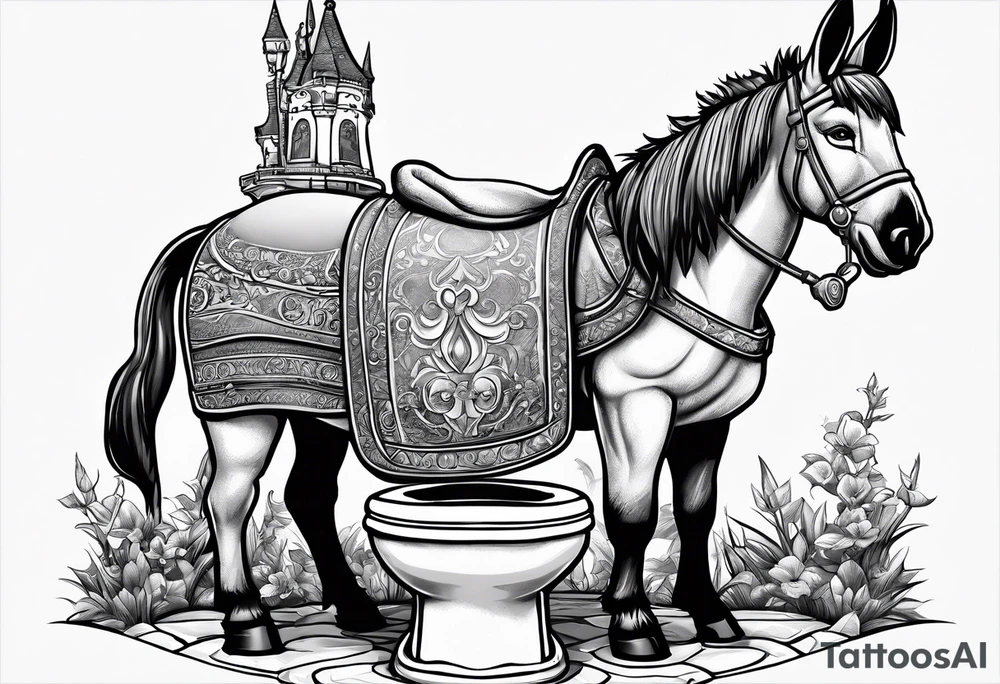 Very epic toilet with donkey from shrek sitting on it tattoo idea