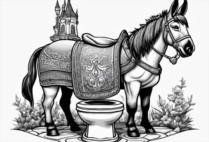 Very epic toilet with donkey from shrek sitting on it tattoo idea