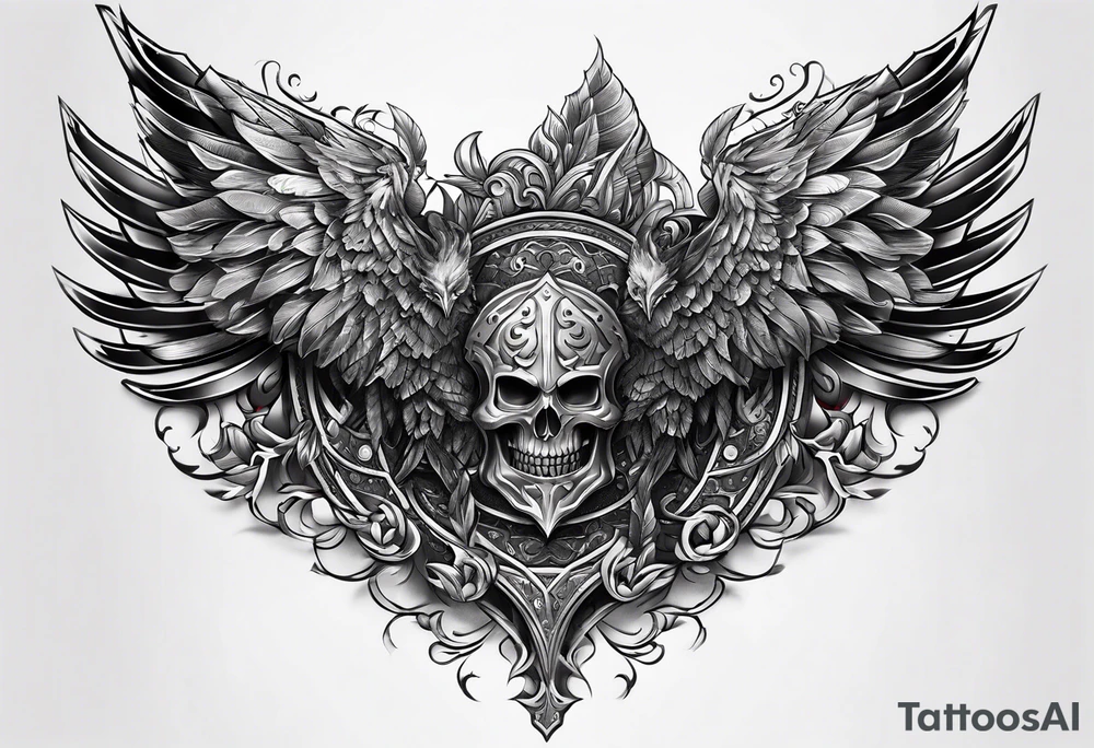 Right Upper arm, pectoral and back armor tattoo idea