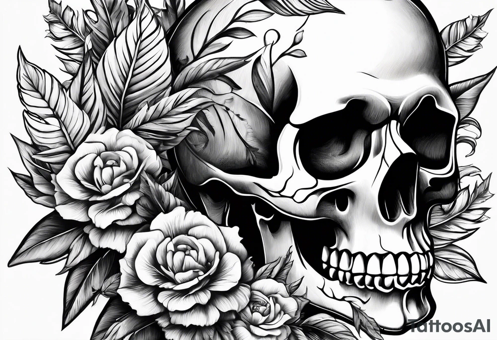 Skull and bones with leafs forearm tattoo idea Skull and bones with leafs forearm tattoo idea