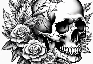 Skull and bones with leafs forearm tattoo idea