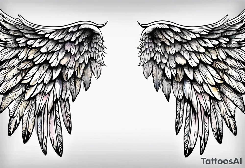 beautiful angel wings. with flilgree in the background tattoo idea