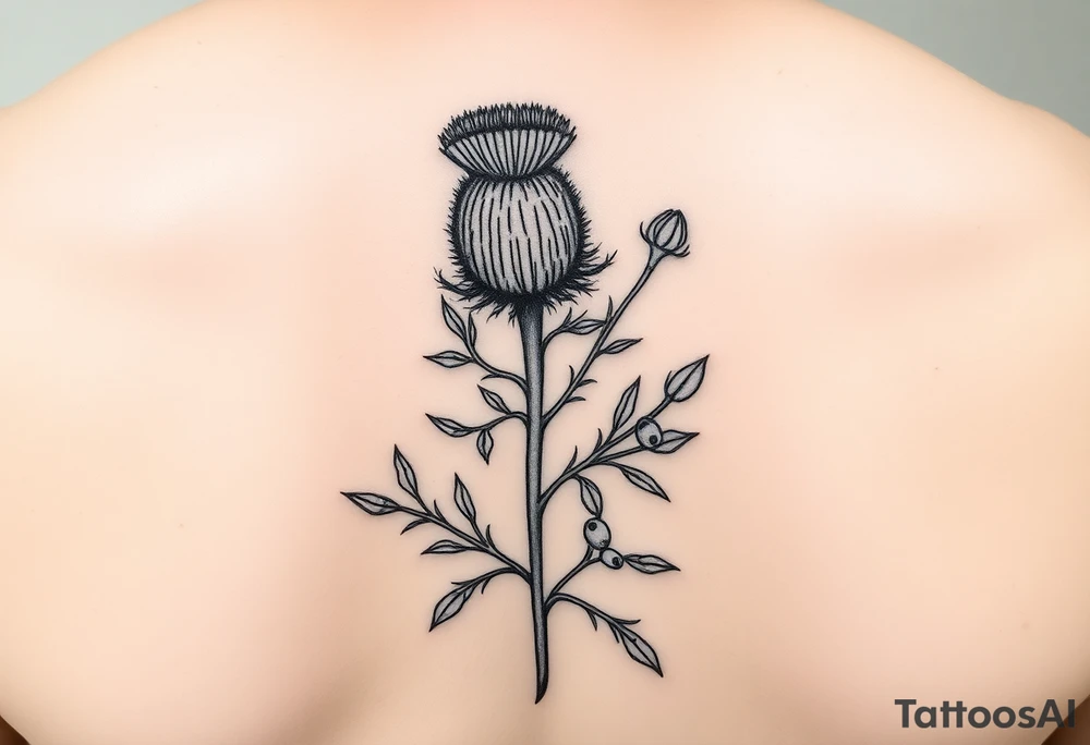 small botanical drawing of scottish thistle, olive branch/olive, and cat nip for a wrap around wrist tattoo as one plant - make it vine-like? tattoo idea
