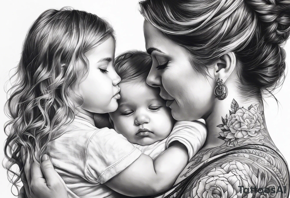 Maman et ses deux bébés vu de derriere tattoo idea