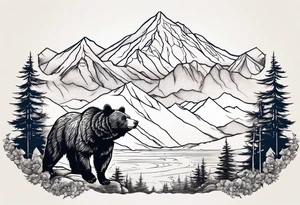 Bear in the mountains, hunting elk and deer tattoo idea