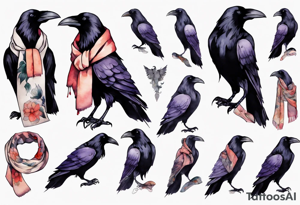 a raven wearing a scarf tattoo idea