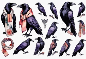 a raven wearing a scarf tattoo idea