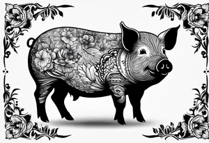 cute pig or piglet.
with text: "friends not food" 

only very thin lines. no shading. black and white only tattoo idea