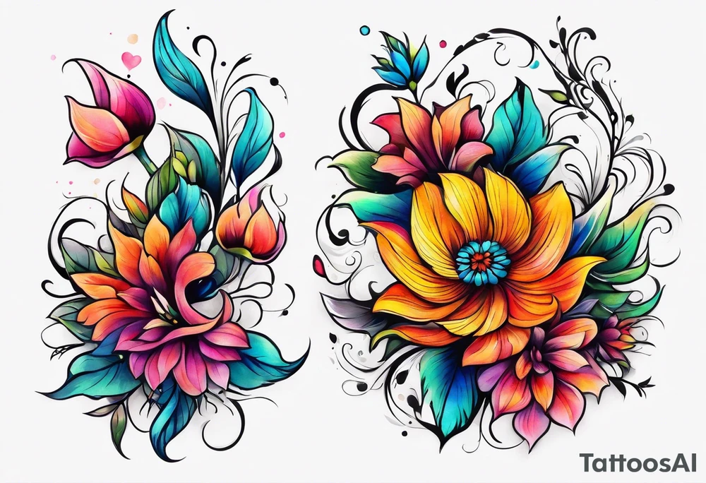 Colorful flower half arm sleeve tattoo idea