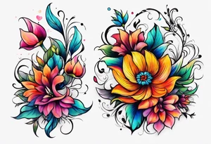 Colorful flower half arm sleeve tattoo idea