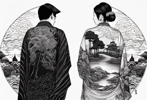 2 Black shadows of people standing over 2 black shadows of dead people tattoo idea