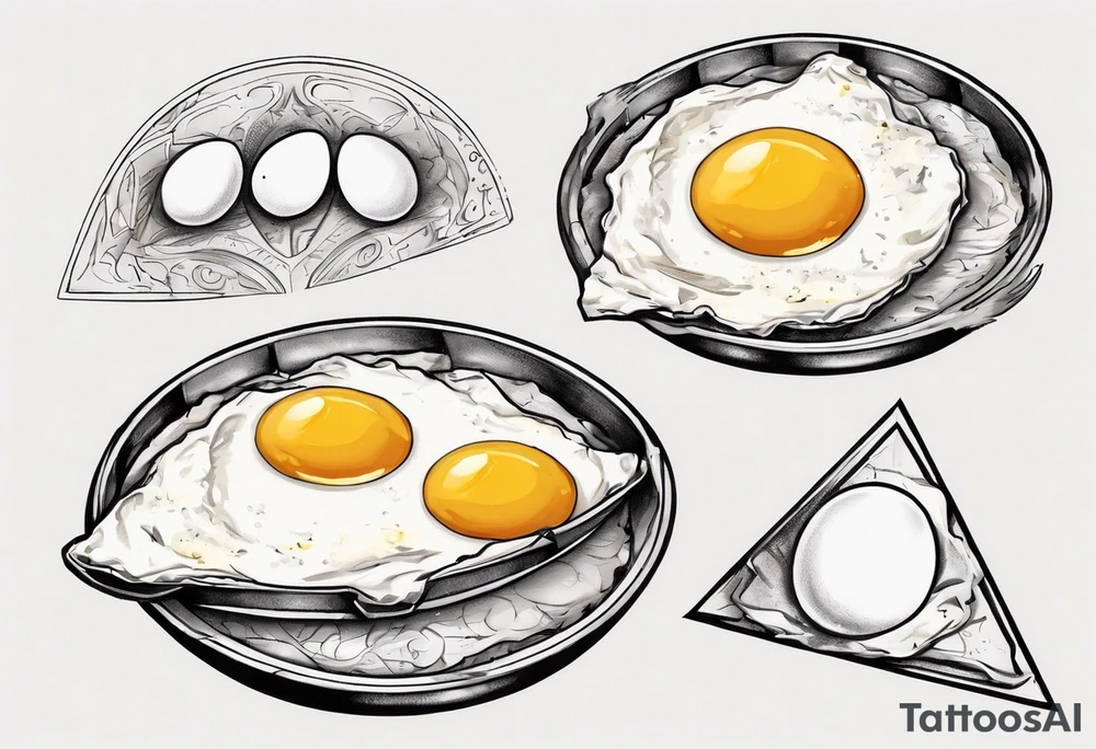 A round, thin omelette made from five eggs, with a triangular piece cut out containing the yolk tattoo idea