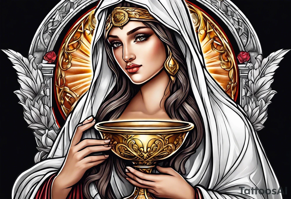 Female saint holding a chalice tattoo idea