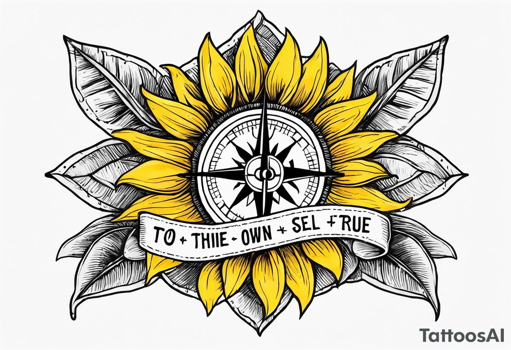 Sunflower and a compass, with the words "To Thine Own Self Be True" tattoo idea