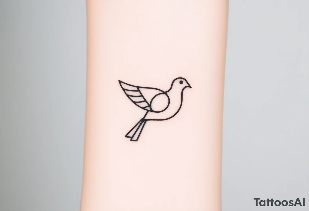 A minimalistic outline of a collared dove, with geometric lines forming its shape in muted gray and white, offering a clean and modern look tattoo idea