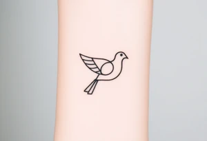 A minimalistic outline of a collared dove, with geometric lines forming its shape in muted gray and white, offering a clean and modern look tattoo idea