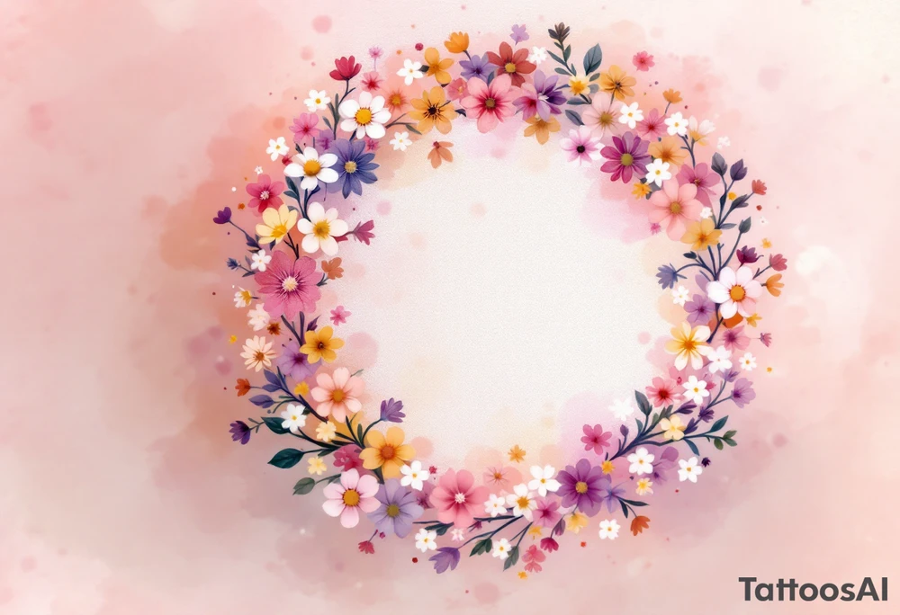 A circle made of tiny colorful flowers in pink, white, and yellow, symbolizing the cycle of life. tattoo idea