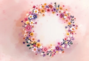 A circle made of tiny colorful flowers in pink, white, and yellow, symbolizing the cycle of life. tattoo idea