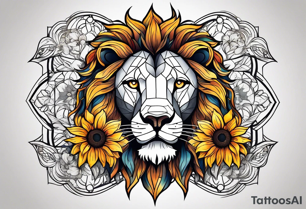 Lion top; sunflower bottom tattoo idea