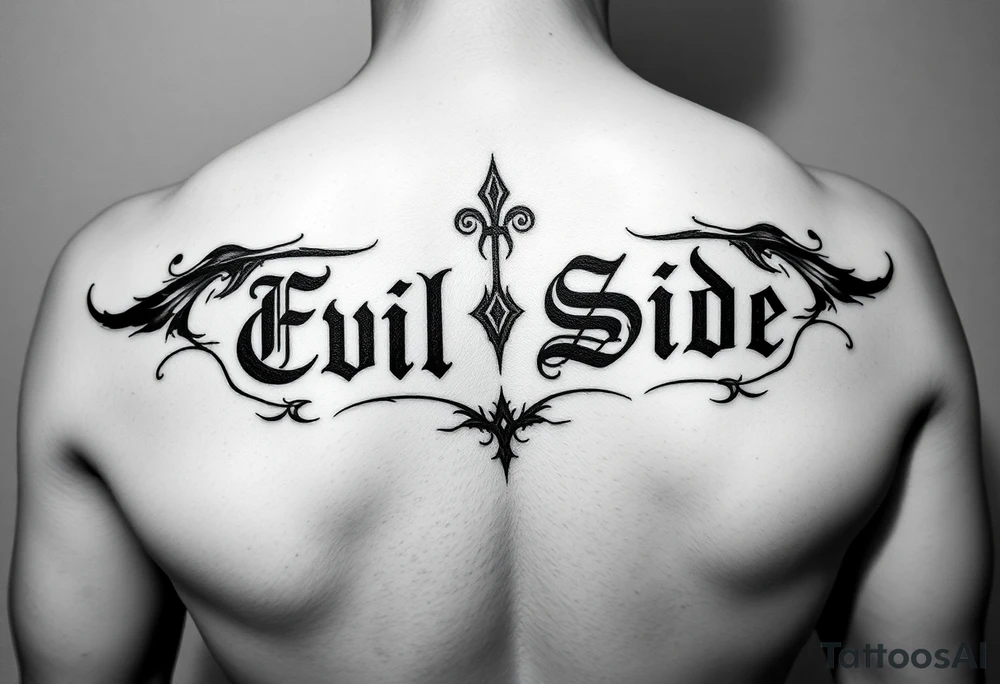 Tattoo saying Evil Side. black and white . Gangsta tattoo idea