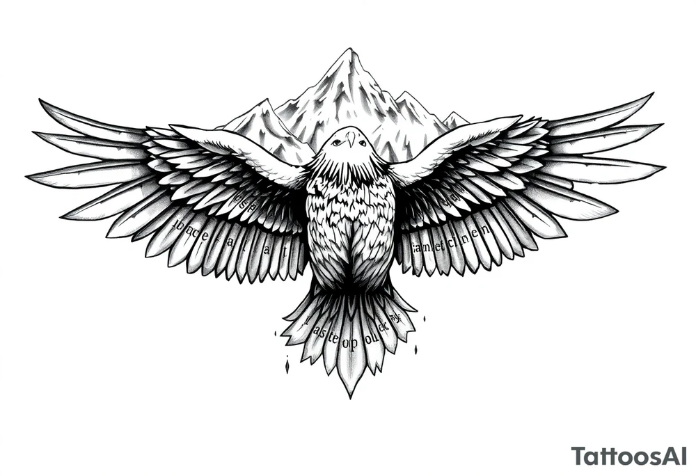 majestic eagle spreading wings against mountain peaks 

In the eagles wings put these names. 
Isabella 
joeseph
Anthony tattoo idea