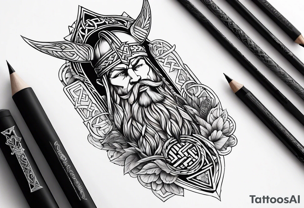 Half sleve tattoo with viking Runes and viking symbols tattoo idea