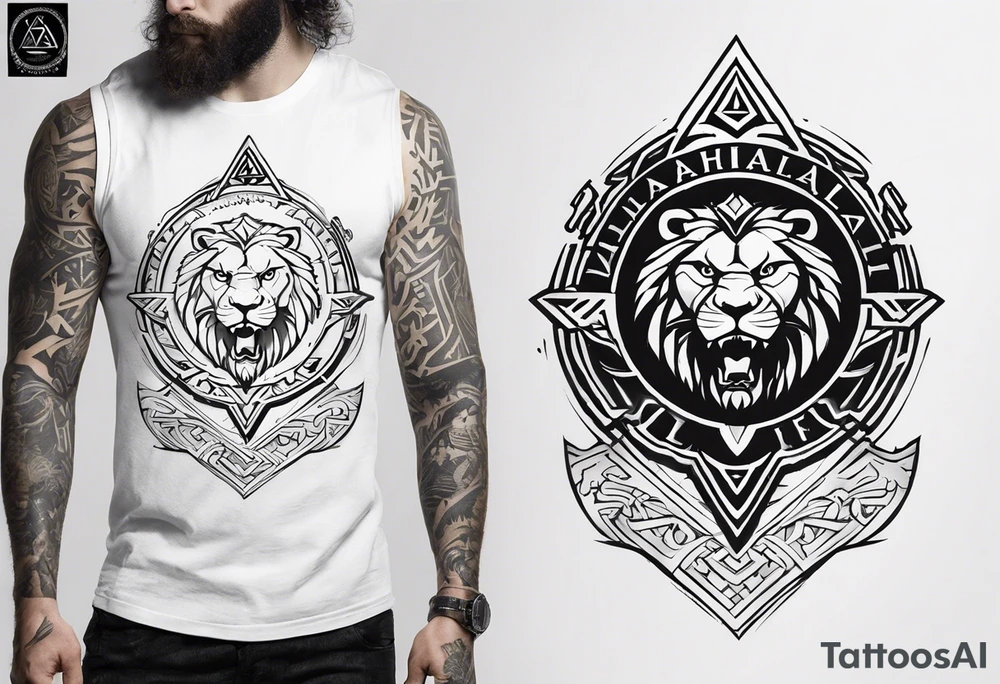 Valhalla shield sword valknut lion tattoo idea