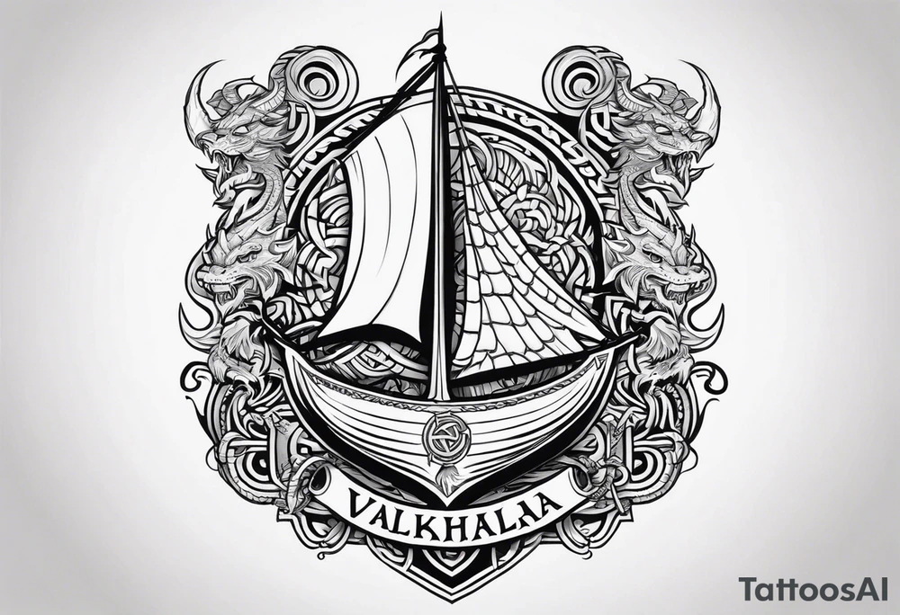 Valhalla sword shield viking ship dragon head tattoo idea Valhalla sword shield viking ship dragon head tattoo idea