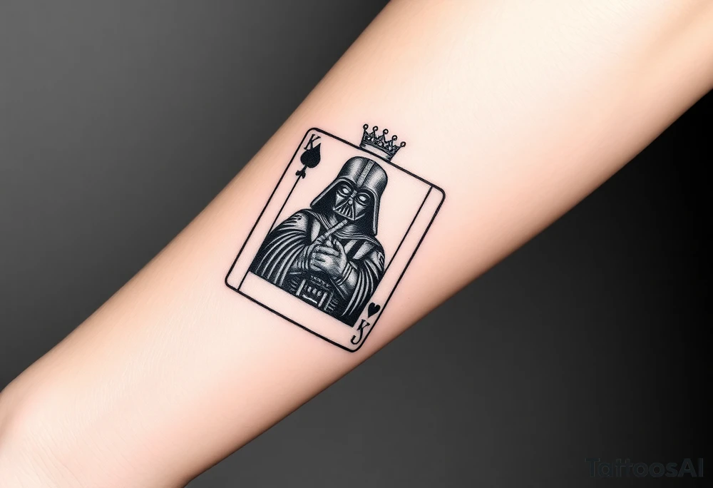 king of hearts card with arm Darth Vader card with paw prints and princess crown tattoo idea
