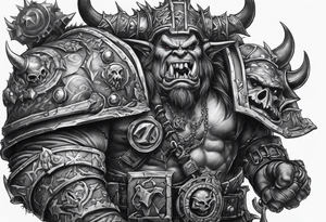 Full sleeve Warhammer orks thematic tattoo idea