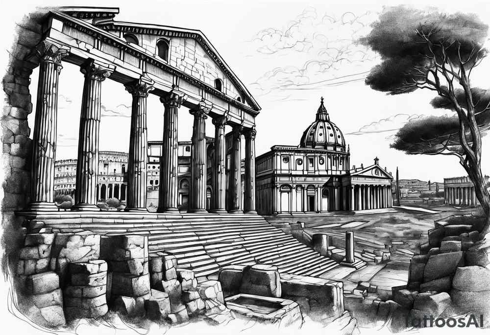ancient ruins of Rome tattoo idea