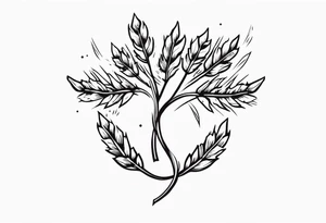 Oak tree leaves with wheat stalks wrapped in a ribbon tattoo idea