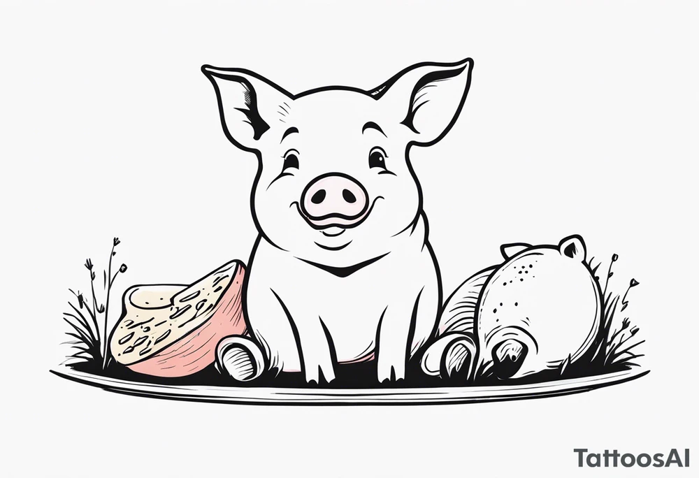 simple drawing of piglet or pig with text: "Friends. Not Food" included.
draw with very thin lines and no shading tattoo idea