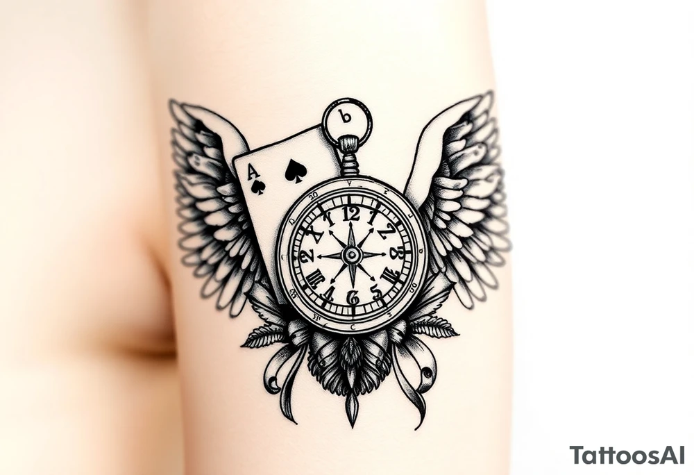 Slot machine cards compass and clock with angel wings tattoo idea