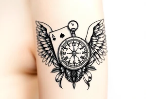 Slot machine cards compass and clock with angel wings tattoo idea