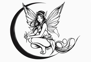 No color sketch of a fairy with a tail inspired by the guild symbol in the anime show called Fairy Tail in a fetal position leaning in and forward while crawled in tattoo idea