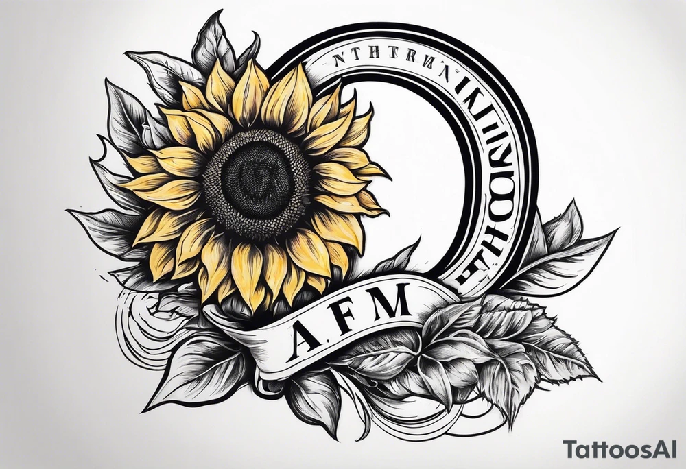 Realistic Horseshoe around a sunflower tattoo idea