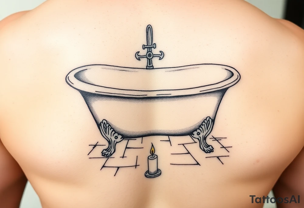 clawfoot bathtub with visible bathroom floor and a candle on the floor tattoo idea