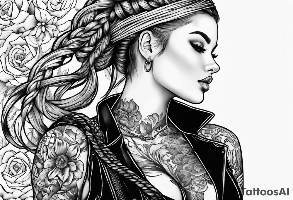 Bikergirl with dutch braids auf den unterarm tattoo idea