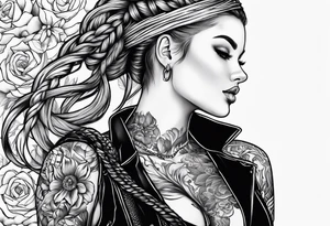Bikergirl with dutch braids auf den unterarm tattoo idea