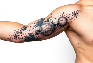 outer space, planets, stars, string theory multiverse tattoo idea