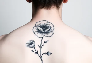 Poppy flower fine line spine tattoo tattoo idea