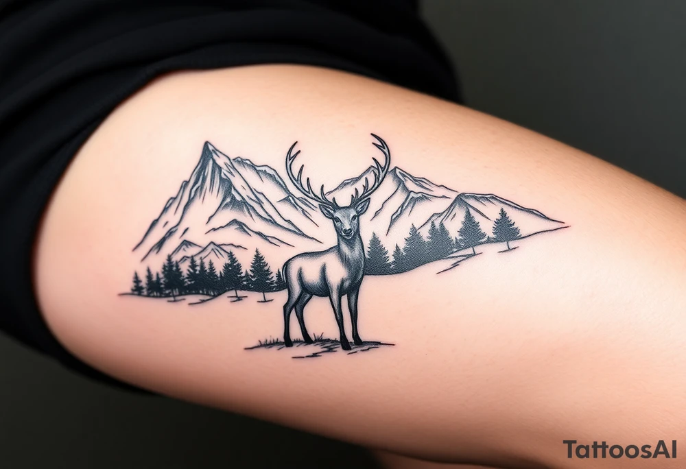 Polish mountain range called Tatry with deer with a lot of detail tattoo idea