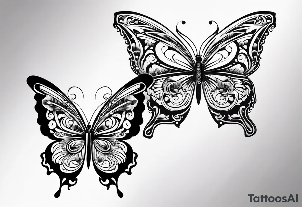 word N and S with butterfly tattoo idea