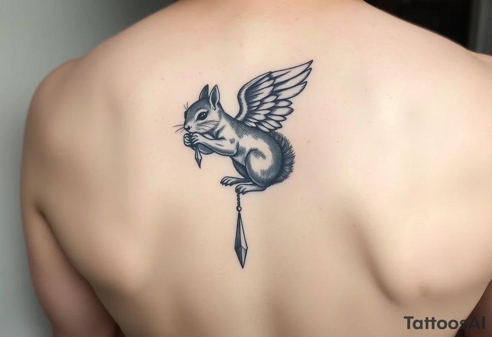 Angel squirrel with a silver necklace tattoo idea