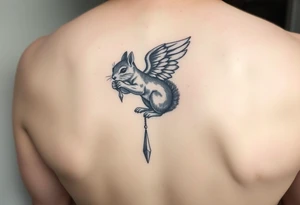 Angel squirrel with a silver necklace tattoo idea