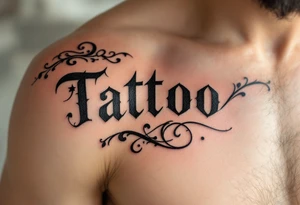 Vintage type font in sepia ink, decorated with fine black-and-gray filigree patterns. tattoo idea