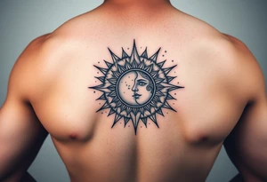 celestial sun and moon embrace with constellation patterns tattoo idea