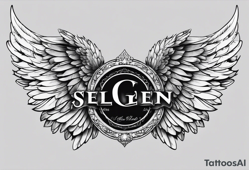 Angel Wings with the word Glenn in between tattoo idea