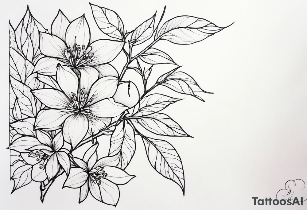 Shoulder and collarbone tattoo of a vibe of night-blooming Jasmine. The tattoo should have a spider web on the branches tattoo idea